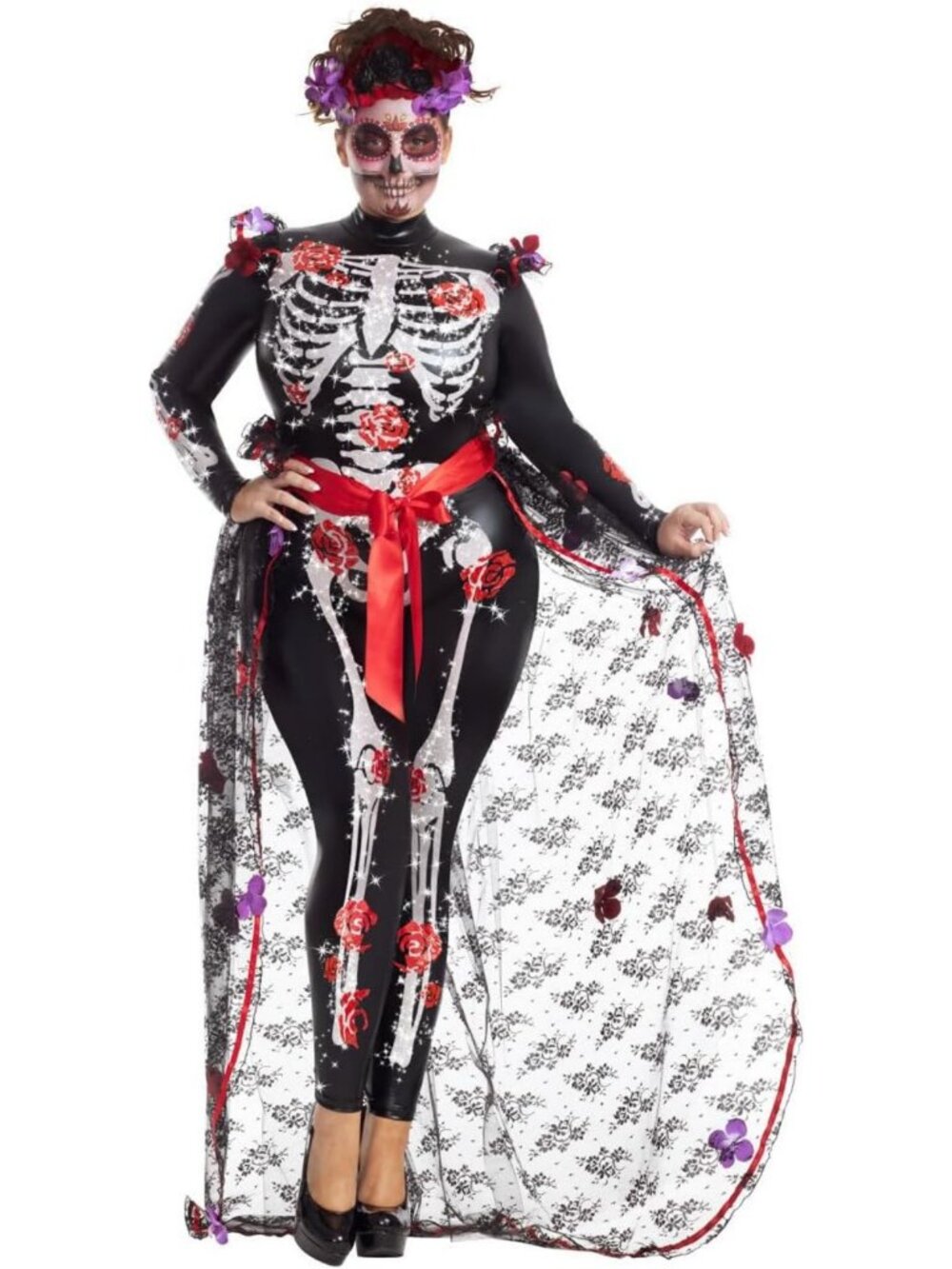 Plus Size Day of the Dead Costume for Women - Festive Rosas Party Outfit